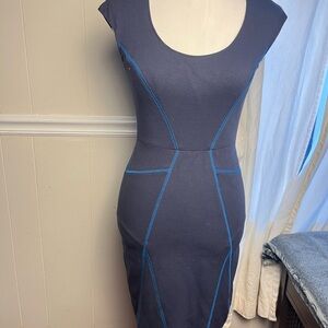 Rebecca Taylor Blue Bodycon Midi Dress Scoop Neck Cap Sleeve